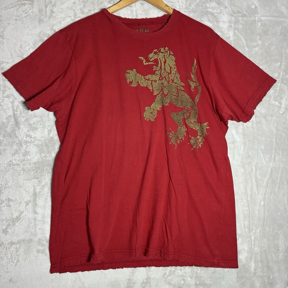 Hard 8 Original Hand Finished T-Shirt Heraldic Lion Rampant Red / Gold Size L